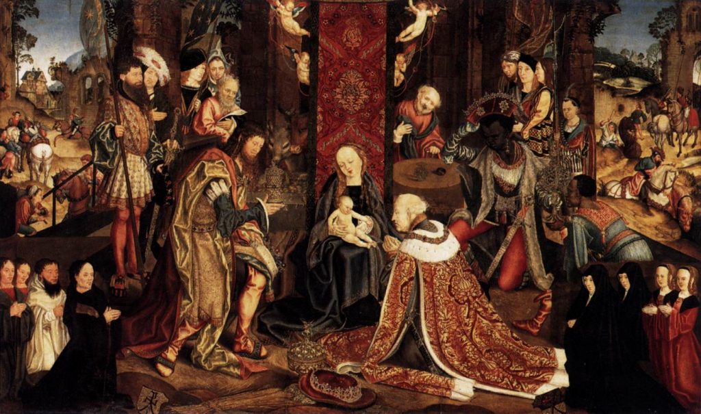 The image of “The Adoration of the Kings” by an unknown master dates from about 1520 but now rests with the Kaiser Friedrich Museumsverein, Berlin