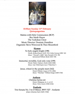 BCP Matins with Holy Communion for Quniquagesima at All Saints Church, Turkdean on 11th February, 2024