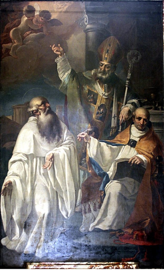 Saints Peter Chrysologus, Romuald and Peter Damian, by Giuseppe Milani