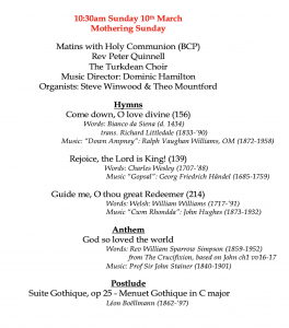 BCP Matins with Holy Communion at All Saints Church, Turkdean 10:30am, Sunday 10th March 2024 - Mothering Sunday