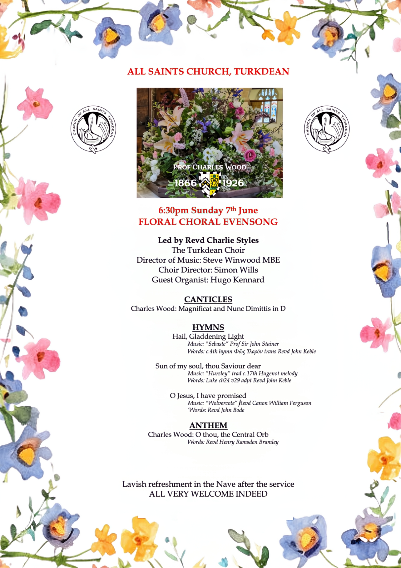 Floral Choral Evensong at All Saints Church, Turkdean at 6:30pm on Sunday 7th June 2026.
ALL VERY WELCOME INDEED.